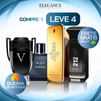 Kit 4 Perfumes Masculinos Importados (100ml) - 1 million | 212 black | Invictus V| Bleu - [QUEIMA DE ESTOQUE]