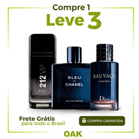 QUEIMA DE ESTOQUE - 3 Perfumes Masculinos Importados (100ml cada) - Sauvage Dior l Bleu de Chanel l 212 VIP Black )